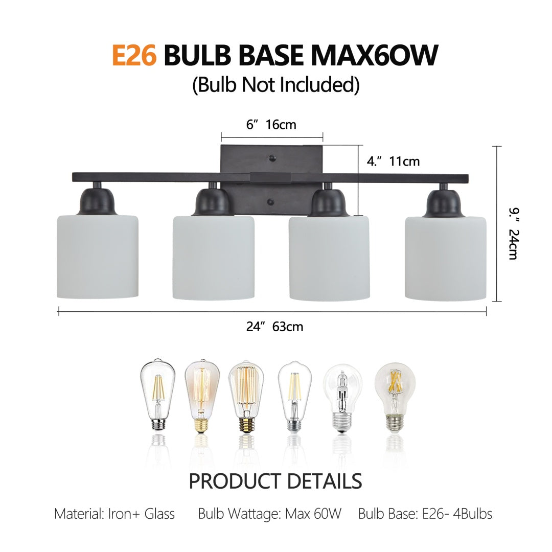 Modern 4-Light Bathroom Vanity Fixture with Black Finish