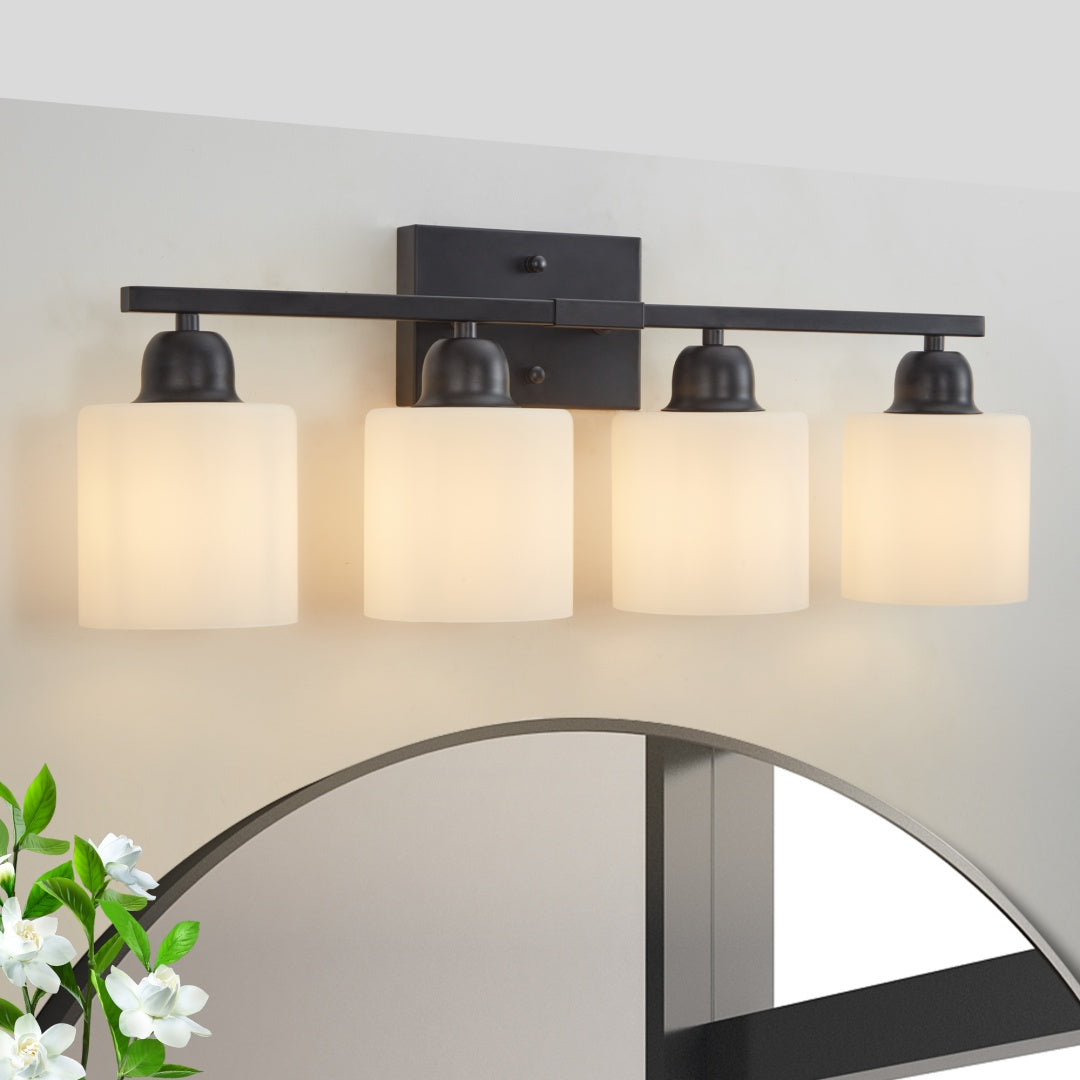 Modern 4-Light Bathroom Vanity Fixture with Black Finish