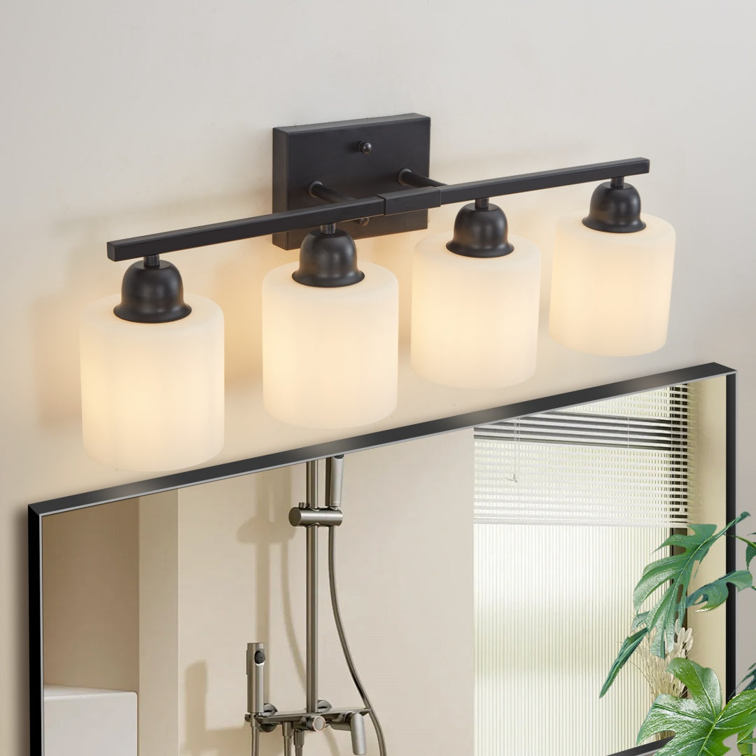 Modern 4-Light Bathroom Vanity Fixture with Black Finish