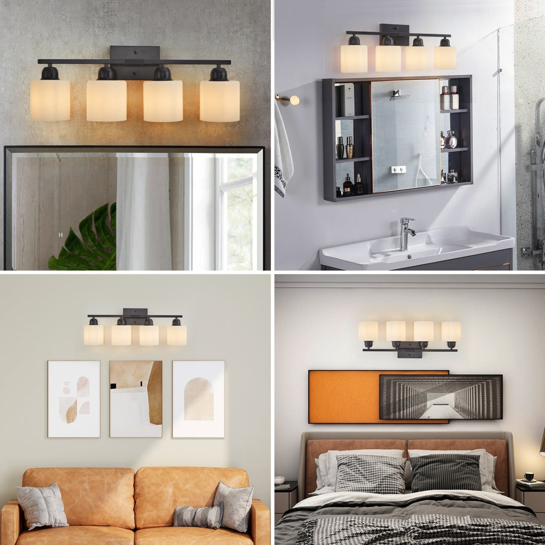 Modern 4-Light Bathroom Vanity Fixture with Black Finish