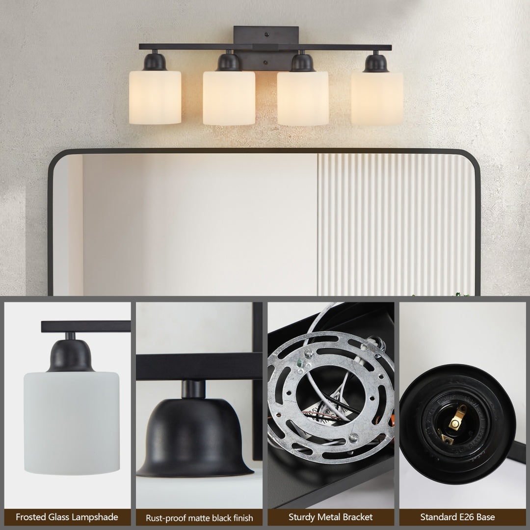 Modern 4-Light Bathroom Vanity Fixture with Black Finish